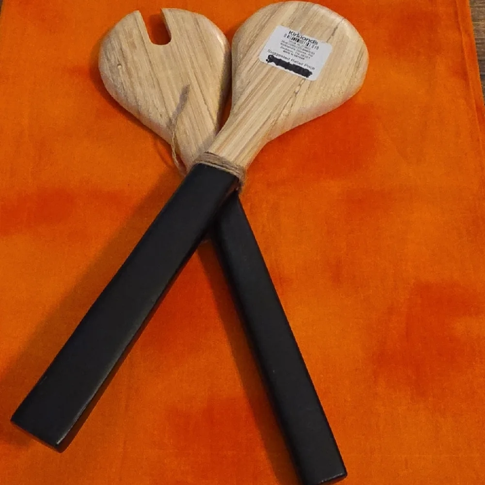 Wooden Salad Servers with Black Handles Kirlands